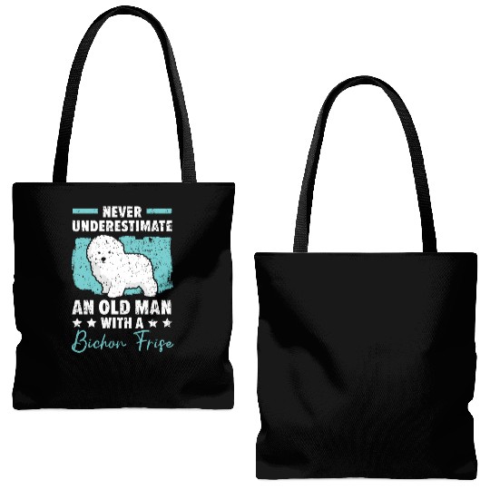Never Underestimate An Old Man With A Bichon Frise Tote Bags (AOP)