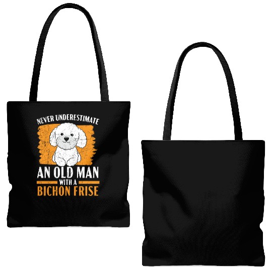 Never Underestimate An Old Man With A Bichon Frise Tote Bags (AOP)