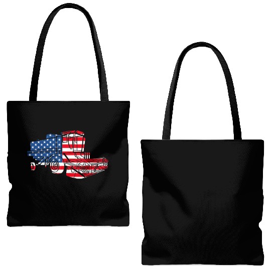 Farm Tractor American Flag Combine Harvester Tote Bags (AOP)