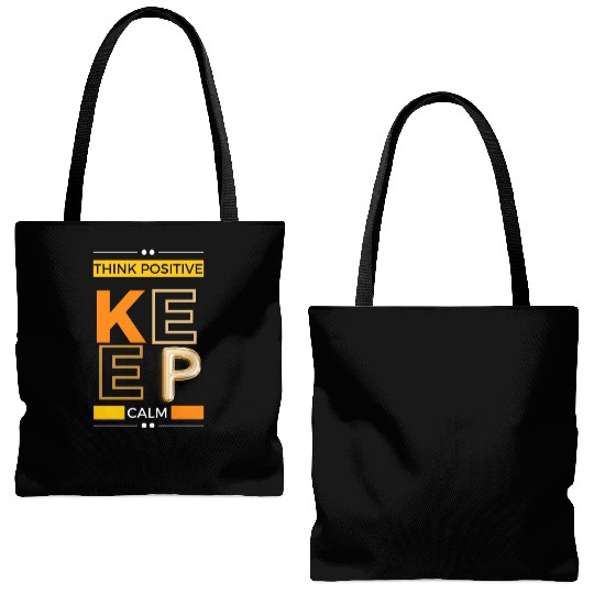 Black Yellow Great Things think positive keepcalm Tote Bags (AOP)