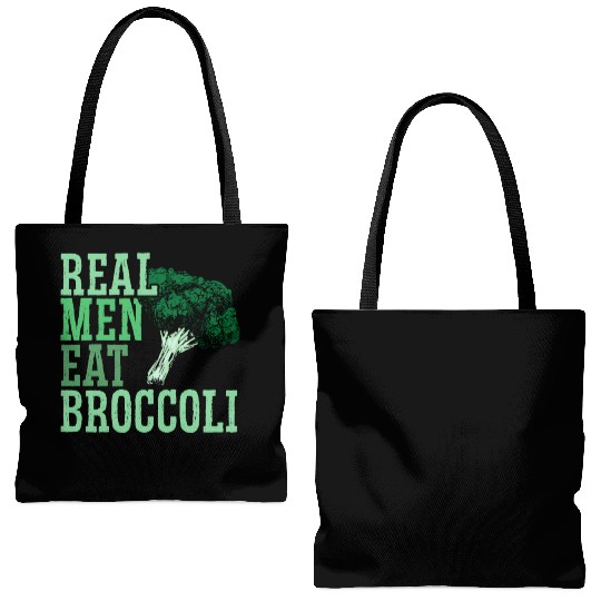 Real Men Eat Broccoli Broccoholic Vegetable Vegan Tote Bags (AOP)