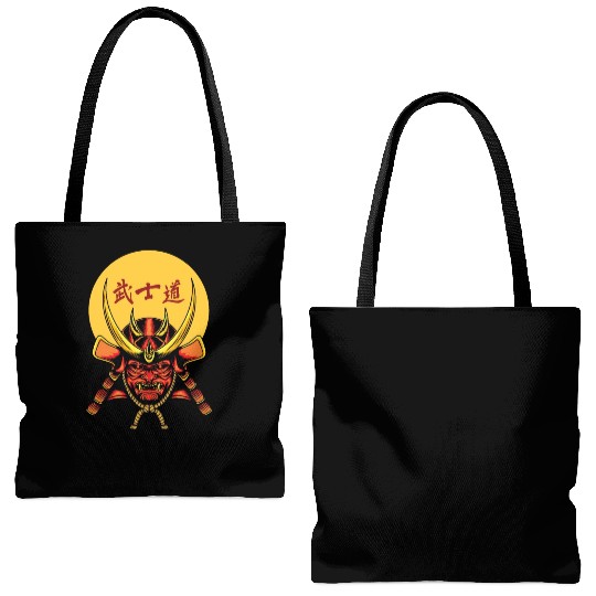 Samurai Mask Tote Bags (AOP)