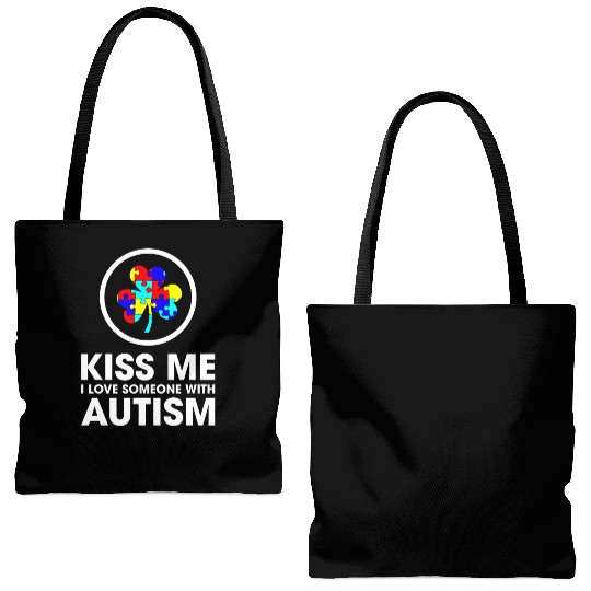 Kiss Me I Love Someone With Autism Funny Mom Tote Bags (AOP)