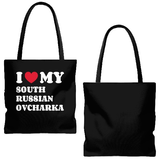 I Love My South Russian Ovcharka Tote Bags (AOP)