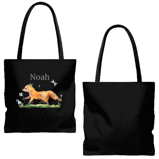 Forest Animal Deer Rabbit Hedgehog Flowers Name Tote Bags (AOP)