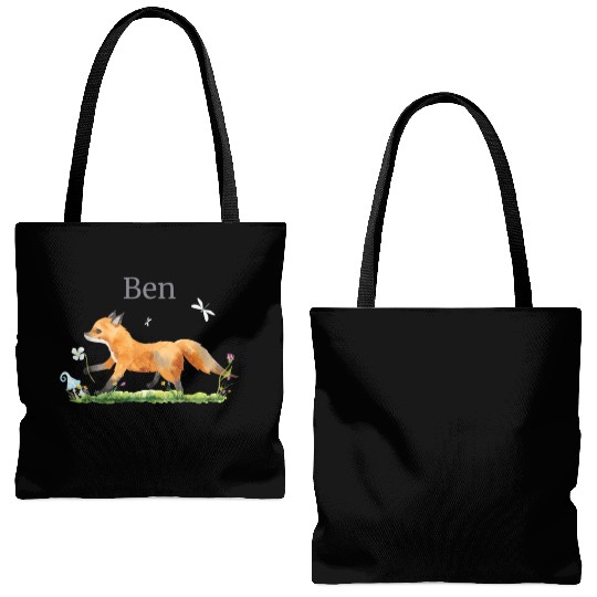 Waldtier Reh Hase Hedgehog Flowers Name Ben Tote Bags (AOP)
