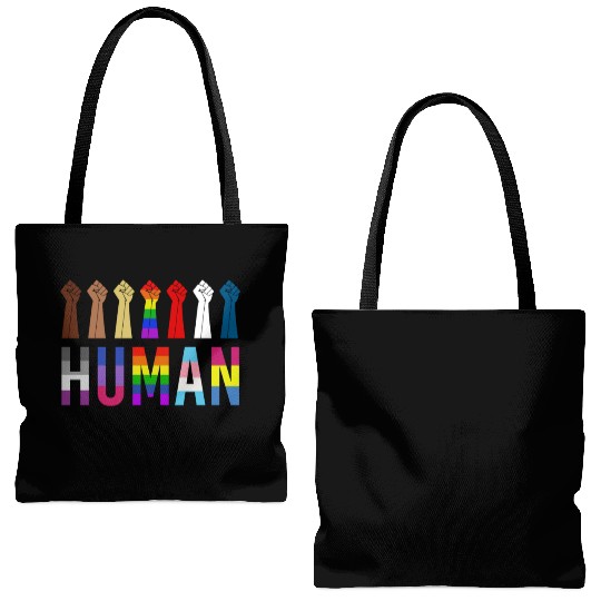 Human Rights For All Resist Feminist LGBT Black Tote Bags (AOP)