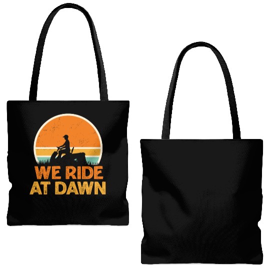 We Ride At Dawn Funny Lawn Mowing Worker Tote Bags (AOP)