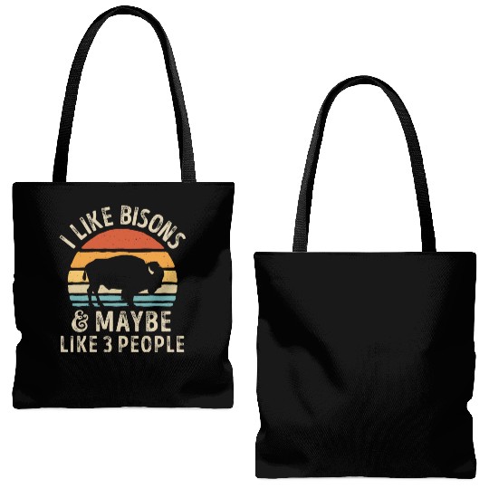 I Like Bisons and Maybe 3 People Retro Sunset Vint Tote Bags (AOP)