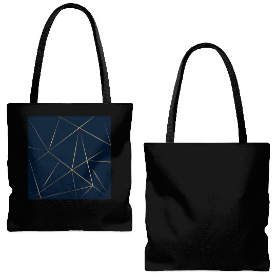 Luxury Gold Navy Blue Geometric Polygon Tote Bags (AOP)