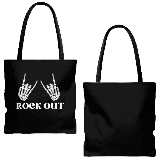 rock and roll rock out skeleton hand peace sign Tote Bags (AOP)