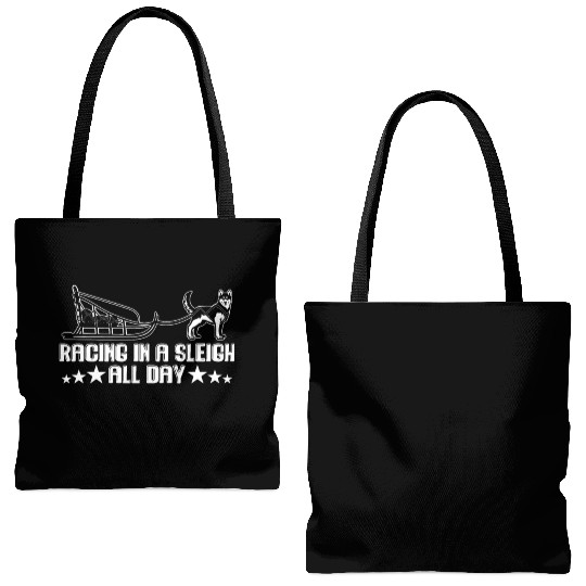Alaska Sled Dog Racing In A Sleigh All Day Mushing Tote Bags (AOP)