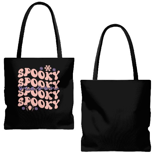 Spooky Spooky Season Cute Retro Wavy Text Design Tote Bags (AOP)