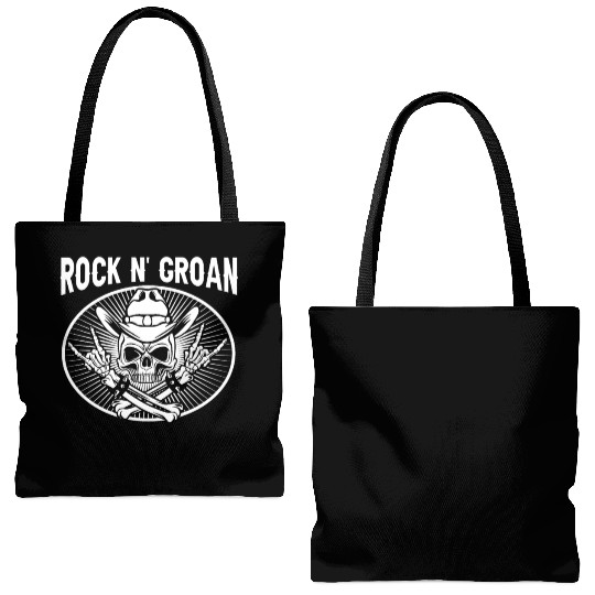 Halloween Cowboy Skeleton Rocker Hand Rock Tote Bags (AOP)