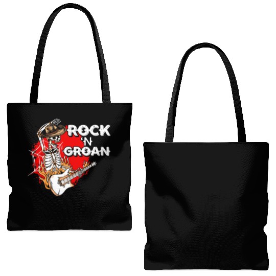 Halloween Cowboy Skeleton Rocker Hand Rock Tote Bags (AOP)