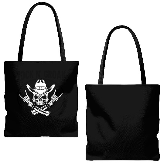 Halloween Cowboy Skeleton Rocker Hand Rock Tote Bags (AOP)