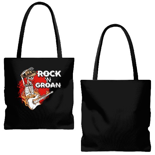 Halloween Cowboy Skeleton Rocker Hand Rock Tote Bags (AOP)