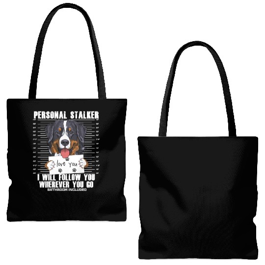 Bernese Mountain Dog Stalker Cartoon Tote Bags (AOP)
