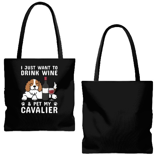 Drink Wine Cavalier King Charles Spaniel Tote Bags (AOP)