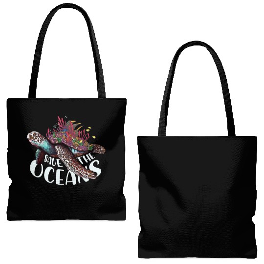 Save The Ocean Sea Turtle Reefs Cartoon Tote Bags (AOP)