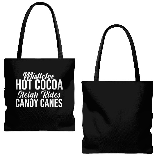 Mistletoe Hot Cocoa Sleigh Rides Candy Canes Tote Bags (AOP)
