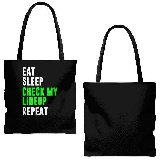 Eat sleep check my lineup repeat fantasy football Tote Bags (AOP)