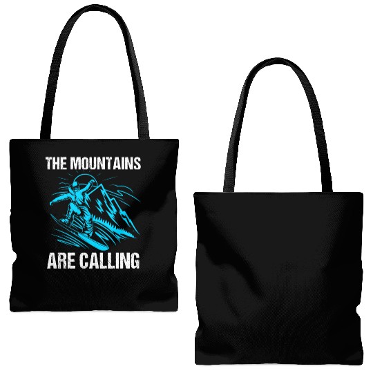 The Mountains Are Calling Funny Snowboarding Tote Bags (AOP)