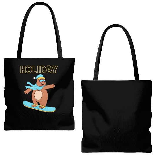 Holiday Winter Vacation Snowboarding Bear Tote Bags (AOP)