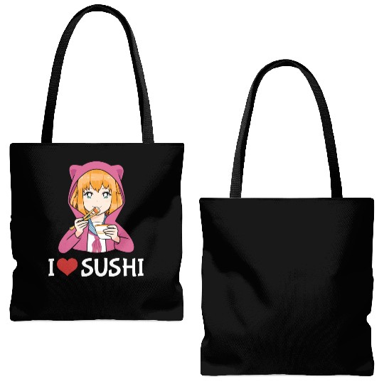 Kawaii Anime Girl I Love Sushi Tote Bags (AOP)