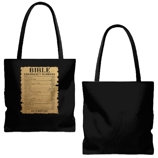 Funny Bible Emergency Number Jesus Christian Tote Bags (AOP)