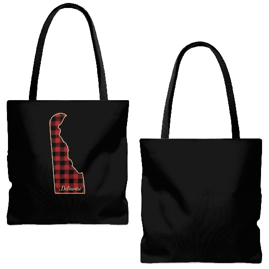 Delaware Buffalo Plaid Silhouette Home State Pride Tote Bags (AOP)