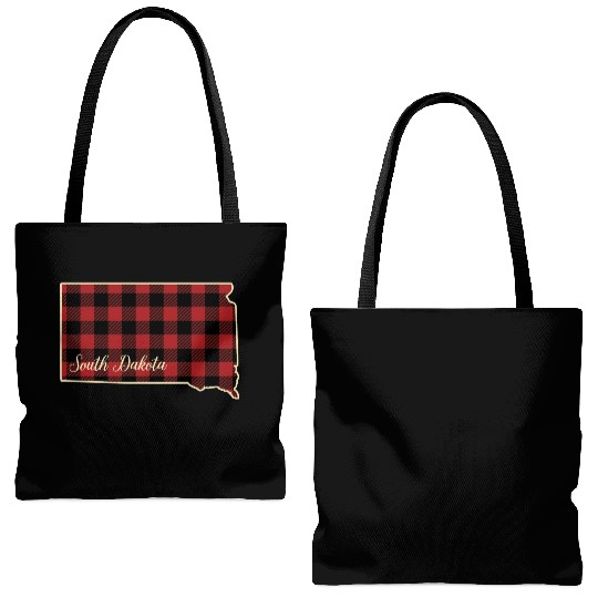 South Dakota Buffalo Plaid Silhouette Home State Tote Bags (AOP)