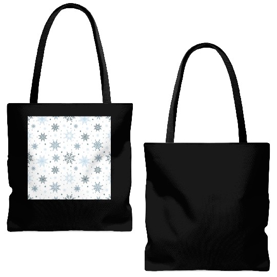 Modern Snowflakes Pattern White Blue Tote Bags (AOP)