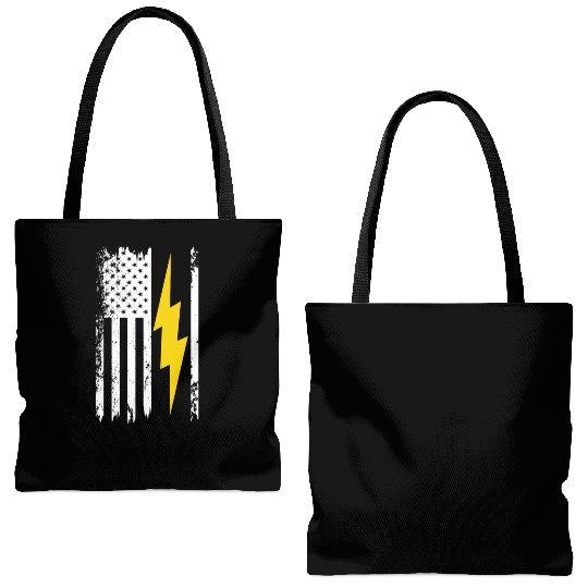 Cool Lightning Bolt And Flag Electrician Tote Bags (AOP)