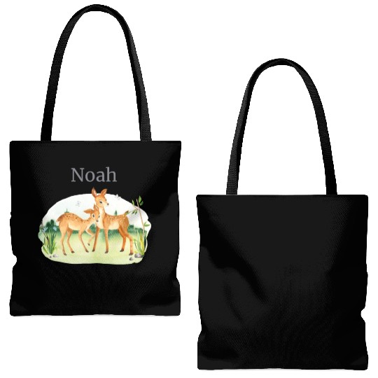Forest Animal Deer Flowers Name Noah Tote Bags (AOP)