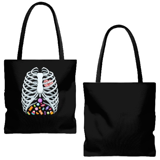 Funny Candy Skeleton Rib Cage Halloween Costume Tote Bags (AOP)