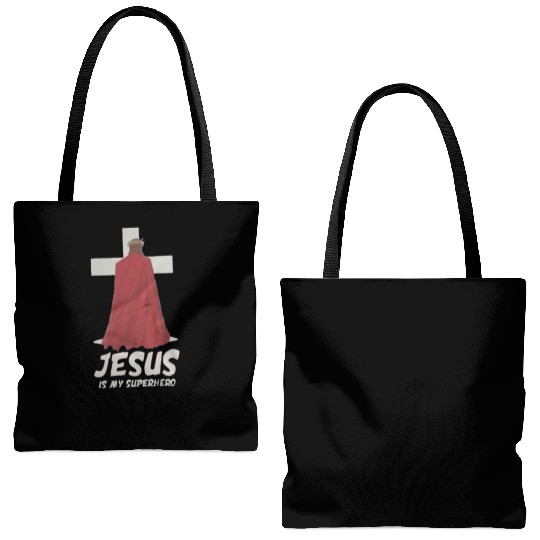Jesus Is My Superhero Tote Bags (AOP)