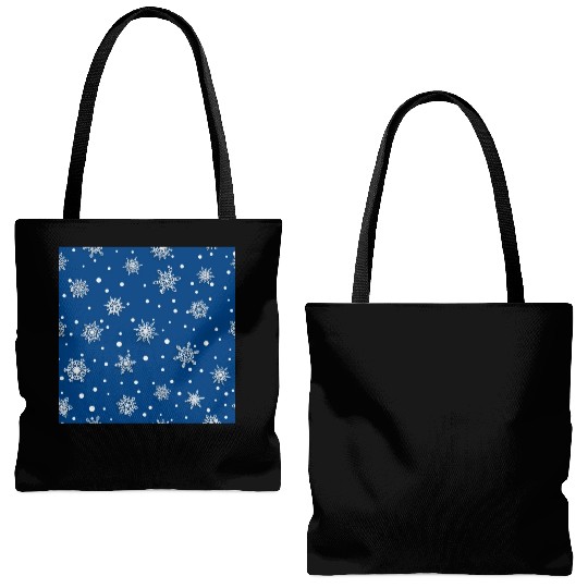 Modern Navy Blue Snowflakes Pattern Tote Bags (AOP)