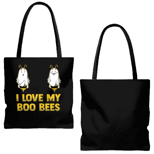 I Love My Boo Bees Bumble Bees Halloween Costume Tote Bags (AOP)