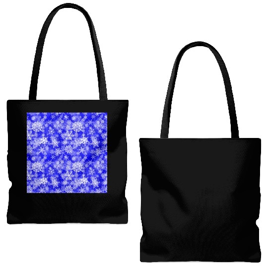 Navy Blue White Snowflakes Pattern Tote Bags (AOP)