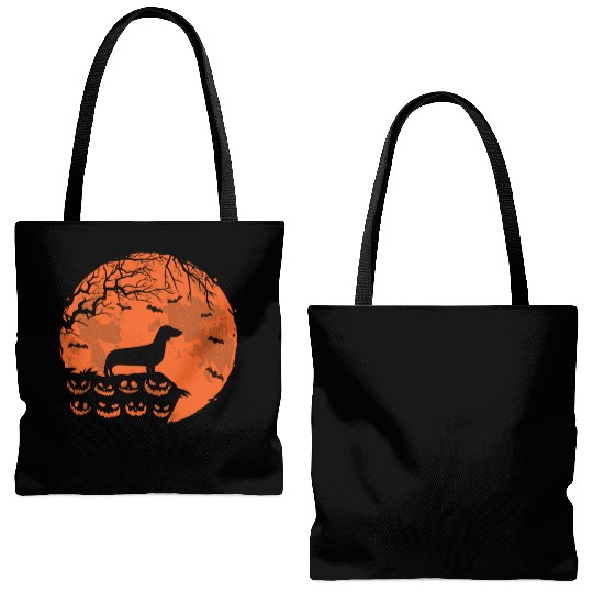 Dachshund dogs And Moon Halloween Funny Dog Lover Tote Bags (AOP)