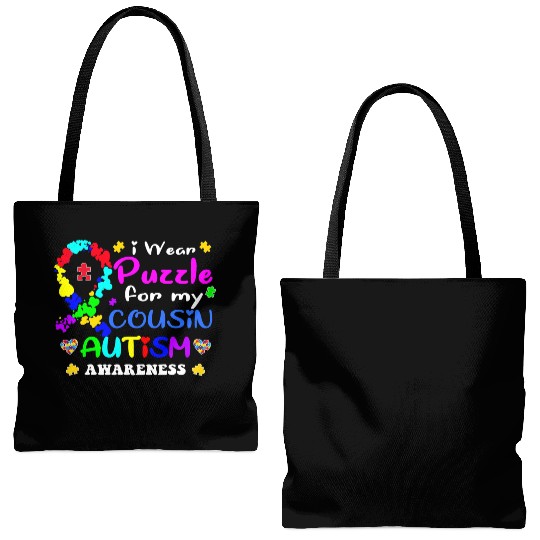 I wear a Puzzle for my Cousin Autism Awareness T S Tote Bags (AOP)