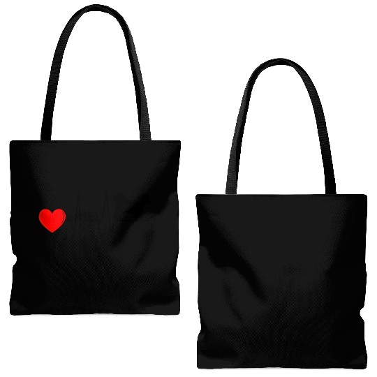 Bichon Frise Mom Heartbeat I Love My Black Tote Bags (AOP)