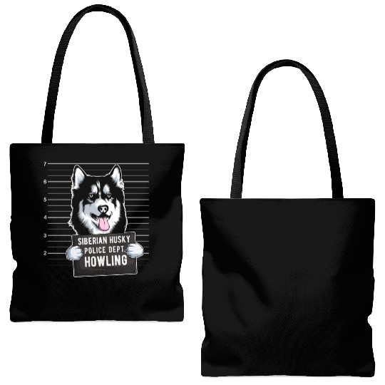 Husky Mugshot Dog Lover Tote Bags (AOP)