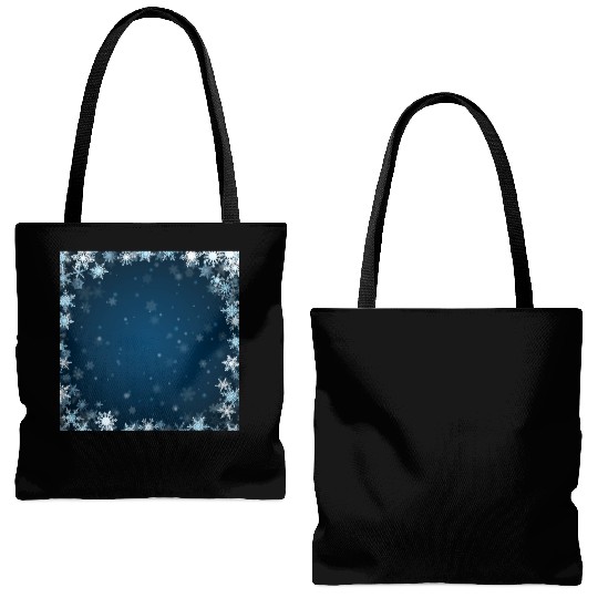 Navy Blue White Snowflakes Pattern Tote Bags (AOP)