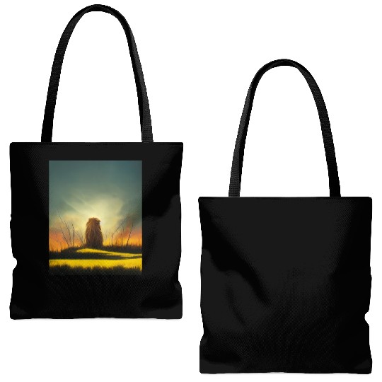 Lion meditate on sunrise, painting Tote Bags (AOP)