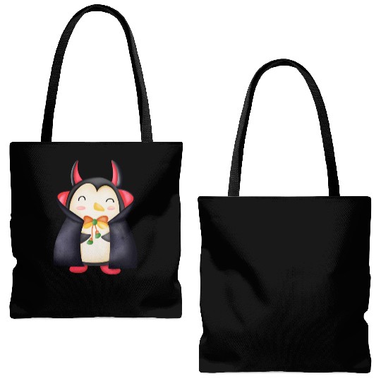 Halloween Penguin in vampire costume Tote Bags (AOP)