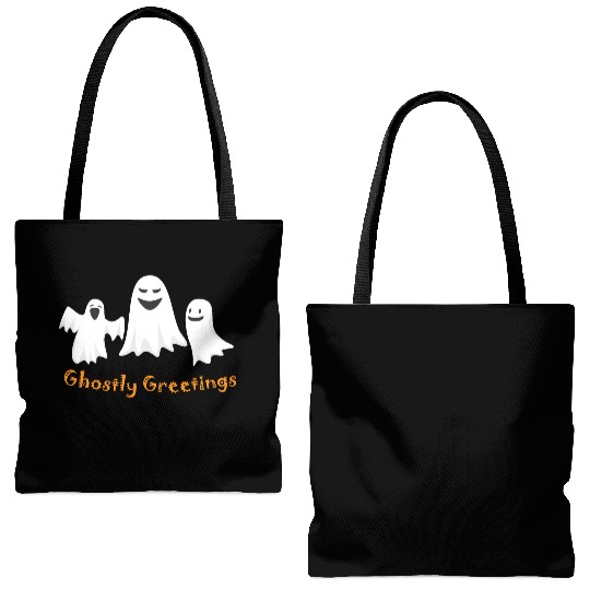 Ghostly Greetings, Halloween Ghostly Greetings Tote Bags (AOP)