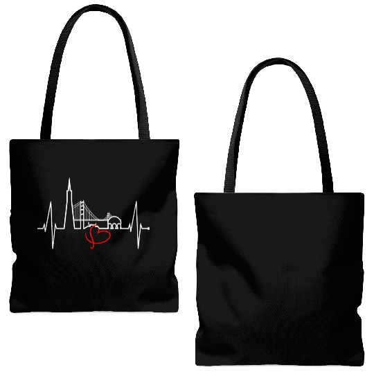 San Francisco Skyline Heartbeat California Lover Tote Bags (AOP)