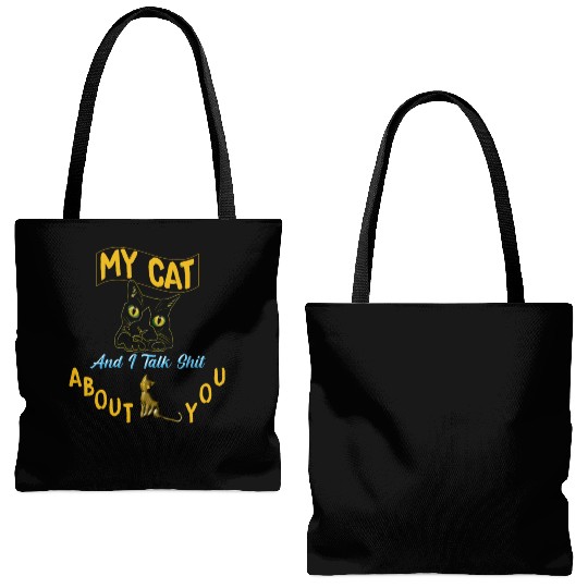 My cat and I talk shit about you cat drawn big eye Tote Bags (AOP)